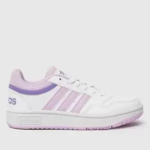 Image of Adidas White & Purple Hoops 3.0 Girls Junior Trainers