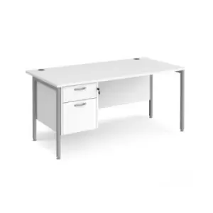 Image of Office Desk Rectangular Desk 1600mm With Pedestal White Top With Silver Frame 800mm Depth Maestro 25 MH16P2SWH