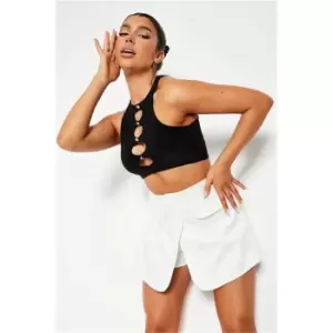 Image of I Saw It First Ivory Mini Skort With Front Pocket Detail - White