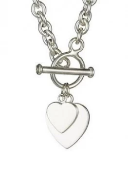 Image of The Love Silver Collection Elements Sterling Silver Double Heart T-Bar Pendant, Women