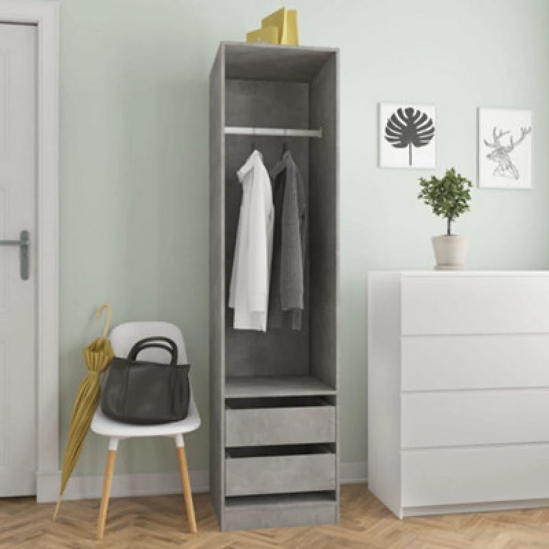 Image of Vidaxl Wardrobe With Drawers Concrete Grey 50X50X200 Cm Engineered Wood