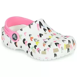 Image of Crocs CLASSIC HEART PRINT CLOG K Girls Childrens Clogs (Shoes) in White - Sizes 11 kid,13 kid,1 kid,3 kid,8 toddler,4 toddler,7 toddler,9 toddler,10 k