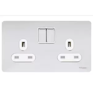 Image of Schneider Electric Ultimate Screwless Flat Plate - Double Switched Power Socket, 13A, GU3420WPC, Polished Chrome with White Insert