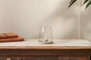 Image of Nkuku Sikkim Marble & Recycled Glass Tealight Holder Candles Holders & Lanterns Clear