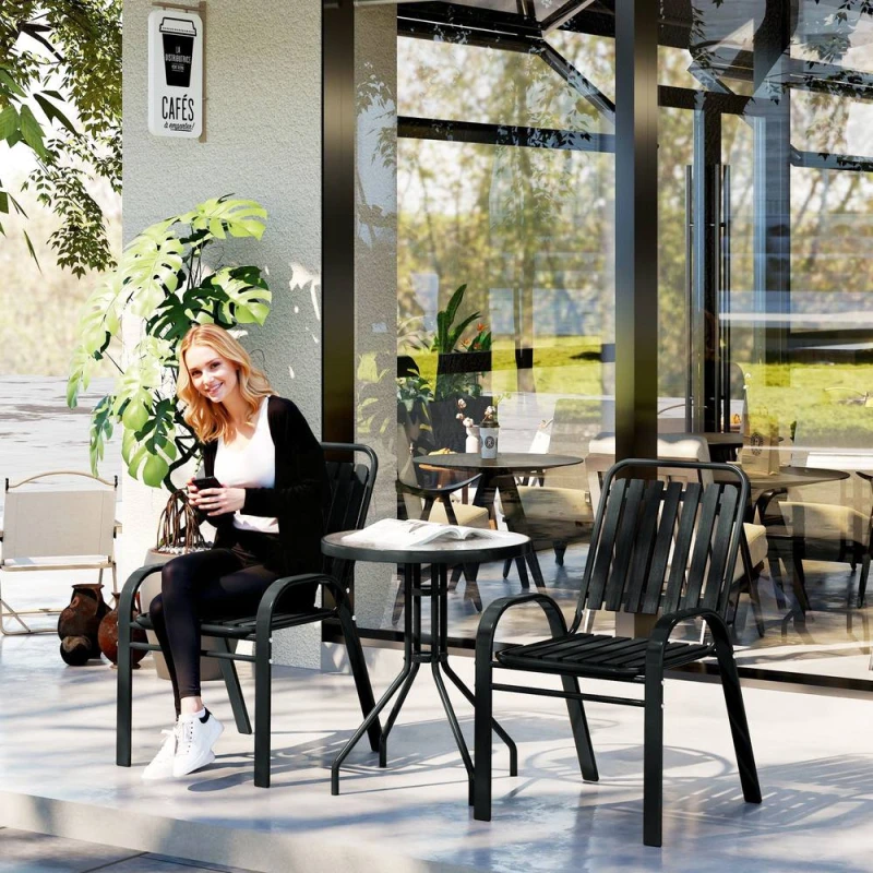 Image of Outsunny Stackable Patio Bistro Set, 3 Pieces Garden Furniture Set, Grey 84G-799V00CG