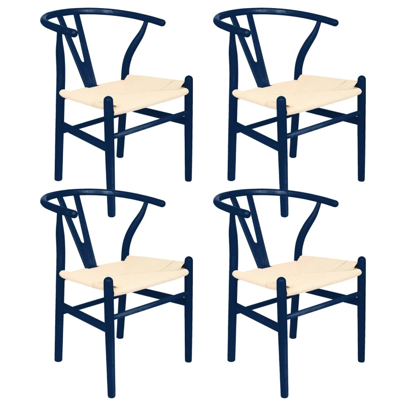 Image of Nicholas Winter 4x Black Beech Wood Scandi Danish Style Dining Chairs - Solid Wood Chairs in Blue Blue Unisex