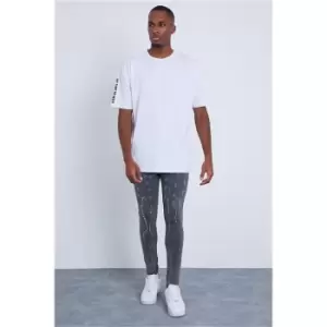 Image of I Saw It First Grey Skinny Paint Splatter Zip Denim Jeans - Grey