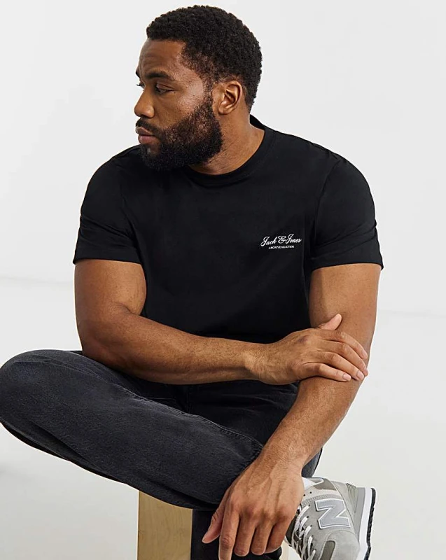 Image of jack & jones Jack & Jones Archive Logo T-Shirt Black - JACK & JONES - Size: 4XL(59) Black Male 4XL(59) JA50706