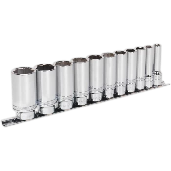 Image of Sealey 11 Piece 3/8" Drive Deep Lock On Hexagon Socket Set Imperial 3/8"