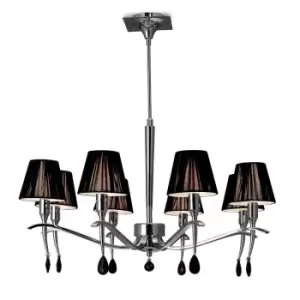 Image of Siena Ceiling Pendant Round 8 Light E14, Polished Chrome with Black Shades And Black Crystal