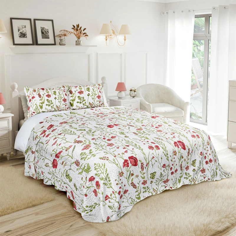Image of Emma Barclay Poppy - Quilted Patchwork Bedspread Set - Multi Multi Double