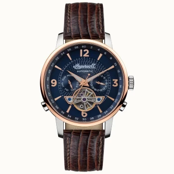 Image of Mens Ingersoll I00703B The Grafton Automatic Brown Strap Wristwatch Colour - Silver Tone