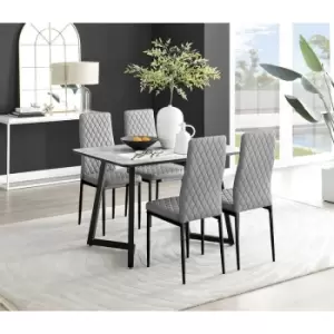 Image of Furniturebox Carson White Marble Effect Recatngular 120cm Dining Table & 4 Grey Milan Black Leg Faux Leather Chairs