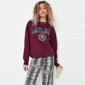 Image of Missguided Coord Milan Varsity Ovrszd Sweater - Red