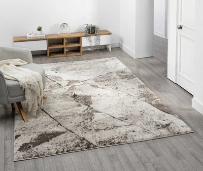 Image of Eleanor Modern Embossed Contemporary Living Room Area Rug - Slate Design,mocha,80 X 150 Cm