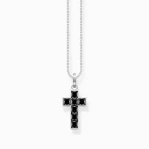 Image of Sterling Silver Black Stones Cross Necklace KE2166-643-11