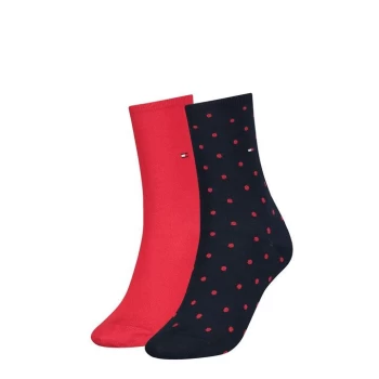 Image of Tommy Bodywear Hilfiger Dot Crew Socks 2 Pack Ladies - Red