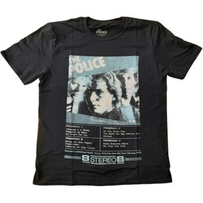 Image of The Police Mens Reggatta 8 Track Cotton T-Shirt in Black Size: Large Black Male L