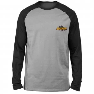 Image of DC Batman Logo Embroidered Unisex Long Sleeved Raglan T-Shirt - Grey/Black - S