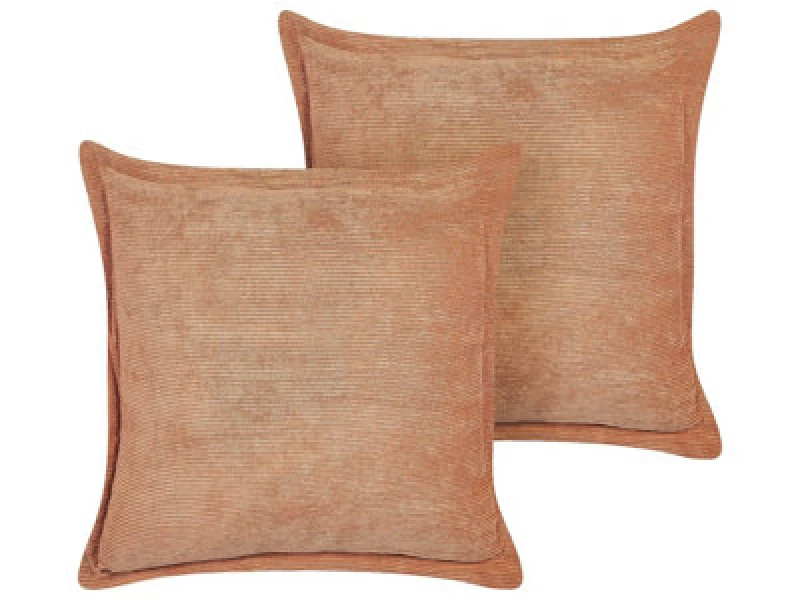 Image of Beliani Set Of 2 Decorative Cushions Zinnia Corduroy 43 X 43cm Orange Solid
