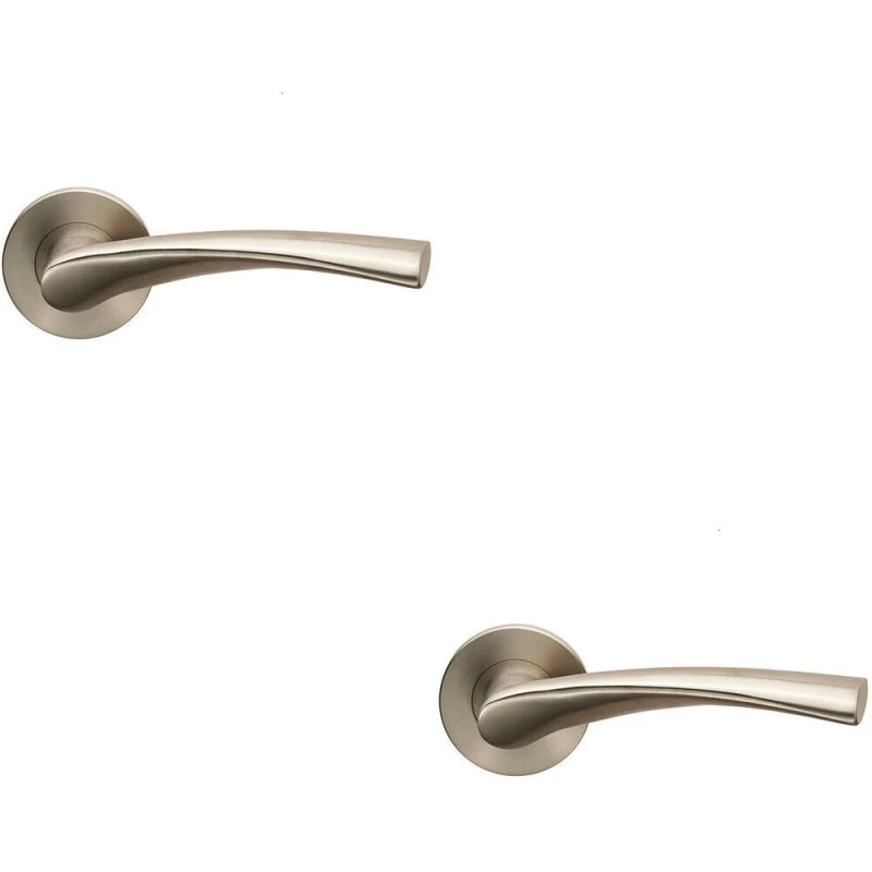 Image of Loops 2x AIR Twisted Angular Design Lever on Slim Round Rose Concealed Fix Satin Steel Metallics