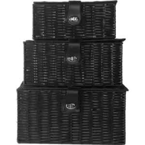 Image of Resin Woven Storage Baskets - Set of 3 Black M&W - Black