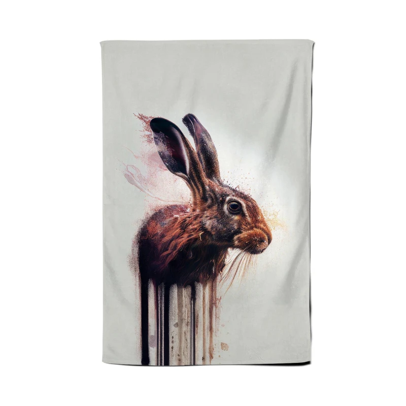 Image of Warren Reed - Designer Hare Face Splashart Tea Towel in Brown Brown Unisex