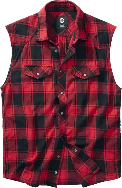 Image of Brandit Sleeveless Checked Shirt Short-sleeved Shirt red Black S Men