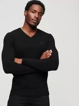 Image of Superdry Essential V-neck Knit Jumper - Black Size S, Men