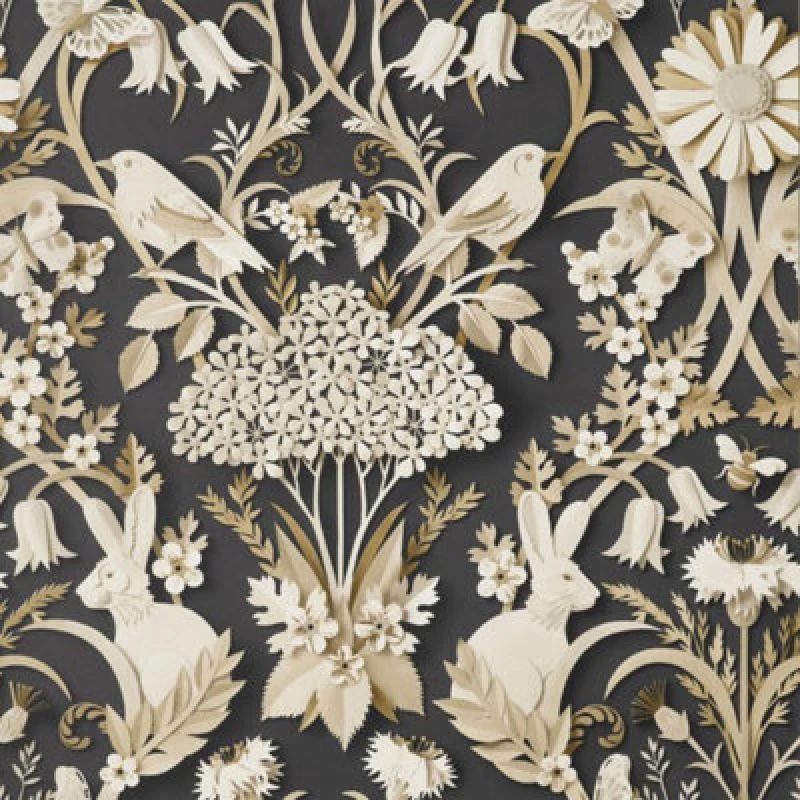 Image of FINE DECOR Fine Decor - Woodland Rabbit Butterfly Luxury Paste The Paper Charcoal Wallpaper WL-FD42948