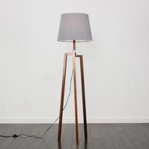 Image of Augustus Dark Wood Tripod Floor Lamp with XL Grey Aspen Shade