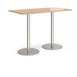 Image of Monza rectangular poseur table with flat round brushed steel bases 1600mm x 800mm - beech