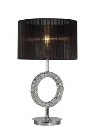 Image of Florence Round Table Lamp with Black Shade 1 Light Polished Chrome, Crystal