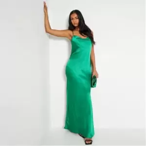 Image of I Saw It First Satin Cami Cowl Side Split Maxi Dress - Green