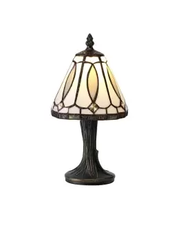 Image of Tiffany Table Lamp, 1 x E14, White, Grey, Clear Crystal Shade