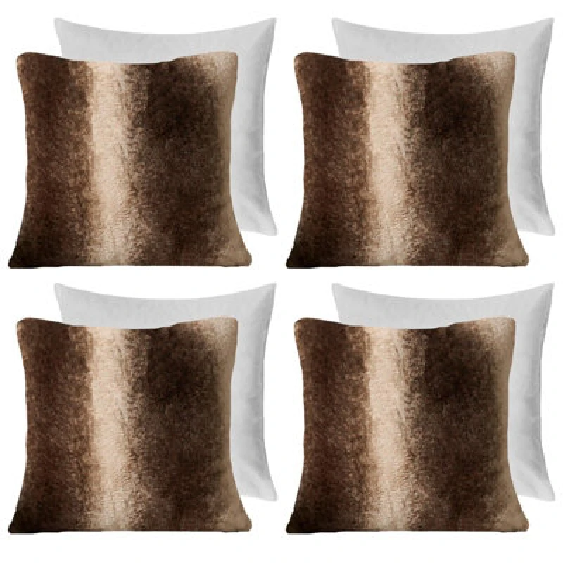 Image of OHS OHS 4 Pack Stripe Faux Fur Soft Fleece Filled Cushion Covers - 45 x 45cm in Brown Size: 45cm x 45cm Brown 45cm x 45cm Unisex 5027434208821