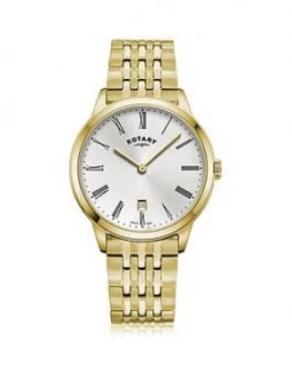 Image of Rotary Exclusive Rotary Silver Sunray Date Dial Gold Stainless Steel Bracelet Mens Watch