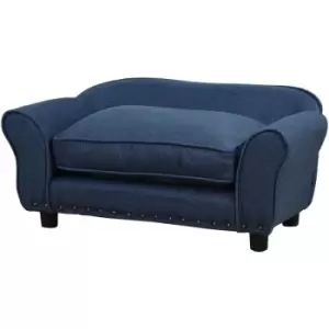 Image of Pawhut - Stylish Linen Pet Sofa w/ Wood Frame Metal Studding Cushion Legs Dog Blue