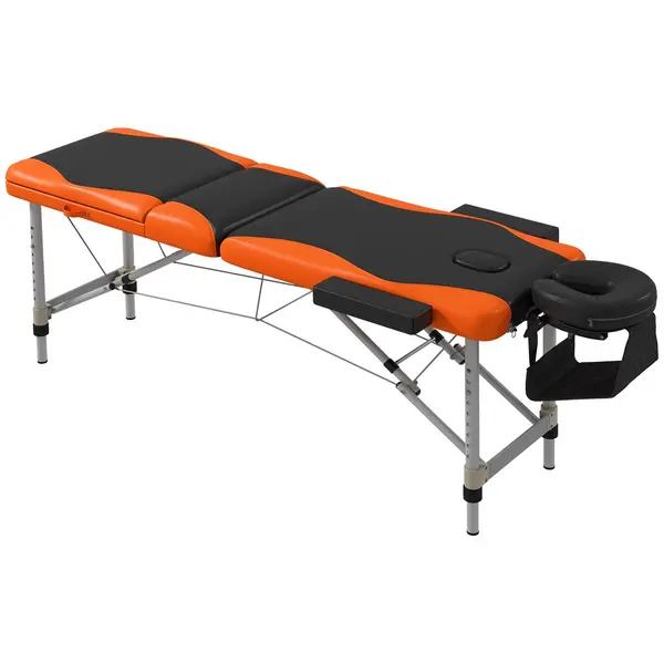 Image of HOMCOM Folding Faux Leather Massage Table Aluminium Frame with Headrest Arms Orange