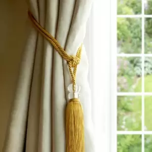 Image of Orla Crystal Embellished Tasselled Tie Back, Ochre - Emma Barclay