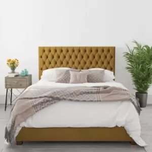 Image of Angel King Size Ottoman Bed in Deep Mustard Velvet