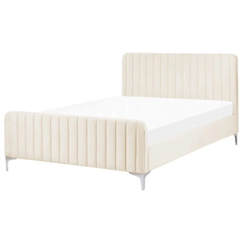 Image of Beliani Bed Velvet Lunan 140 X 200 Cm (Eu Double) Light Beige