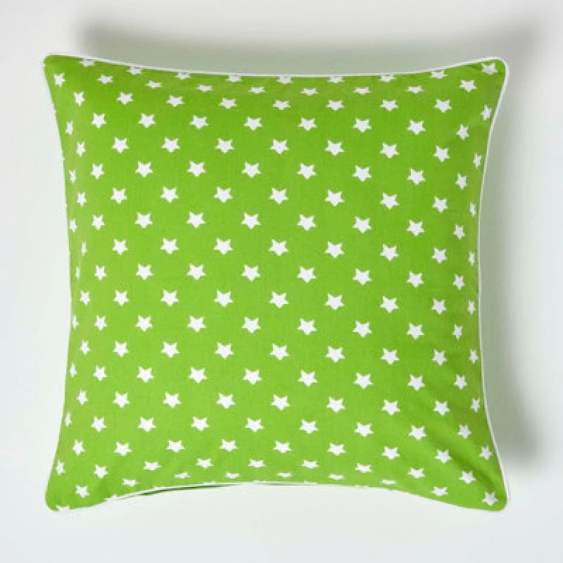 Image of Homescapes Cotton Green Stars Cushion Cover, 60 X 60 Cm