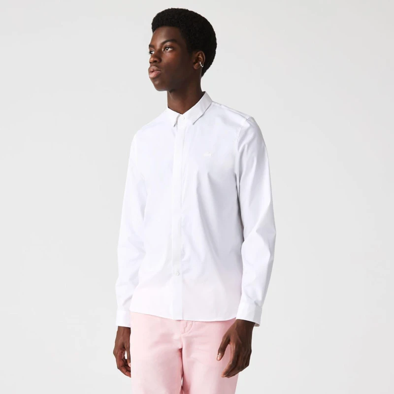 Image of Lacoste Slim Fit Concealed Placket Poplin Shirt White male 18