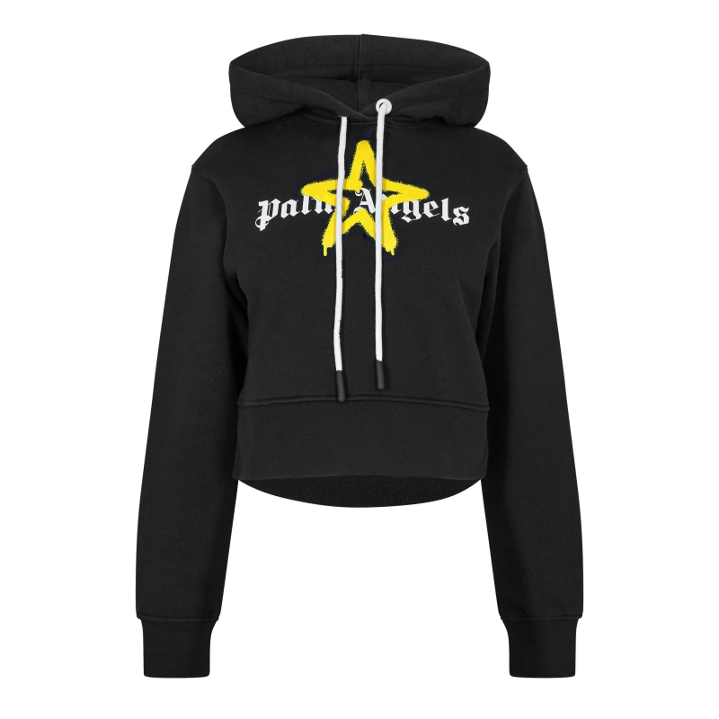 Image of Palm Angels Womens Star Pull Over Hoodie Black Yellow female 8 (XS)