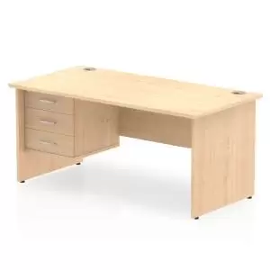 Image of Impulse 1600 Rectangle Panel End Leg Desk MAPLE 1 x 3 Drawer Fixed Ped