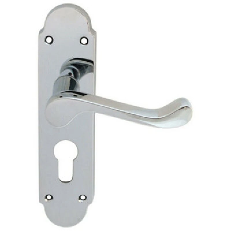 Image of Loops PAIR Victorian Upturned Lever on Euro Lock Backplate 170 x 42 Polished Chrome Multi
