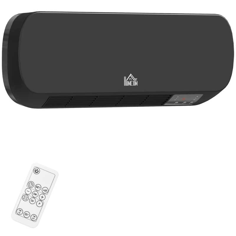 Image of HOMCOM HOMCOM Wall Mounted Electric Heater with Timer Overheat Protection Black One Size Unisex 5063603056961