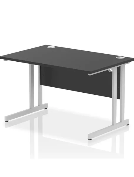 Image of Impulse Impulse 1200 x 800mm Straight Office Desk Black Top Silver Cantilever Leg IRDC12SBLK