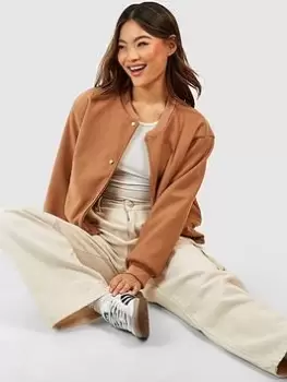 Image of Boohoo Wool Look Crop Bomber Jacket - Camel, Beige, Size 10, Women